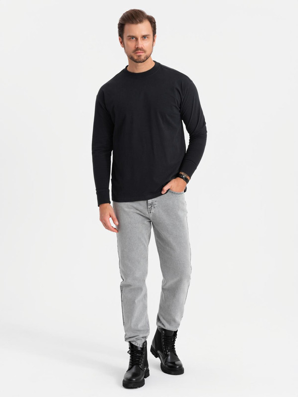 Ombre Clothing T-shirt LOOSE FIT da uomo in cotone a manica lunga - nero V1 OM-LSBC-0129 Ombre Clothing