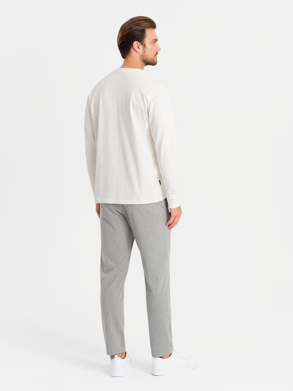 Ombre Clothing Maglietta LOOSE FIT da uomo in cotone a manica lunga e scollo rotondo - crema V2 OM-LSBC-0129 Ombre Clothing