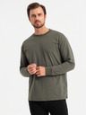 Ombre Clothing T-shirt LOOSE FIT a manica lunga in cotone da uomo - grigio-verde V3 OM-LSBC-0129 Ombre Clothing