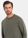 Ombre Clothing T-shirt LOOSE FIT a manica lunga in cotone da uomo - grigio-verde V3 OM-LSBC-0129 Ombre Clothing