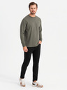 Ombre Clothing T-shirt LOOSE FIT a manica lunga in cotone da uomo - grigio-verde V3 OM-LSBC-0129 Ombre Clothing