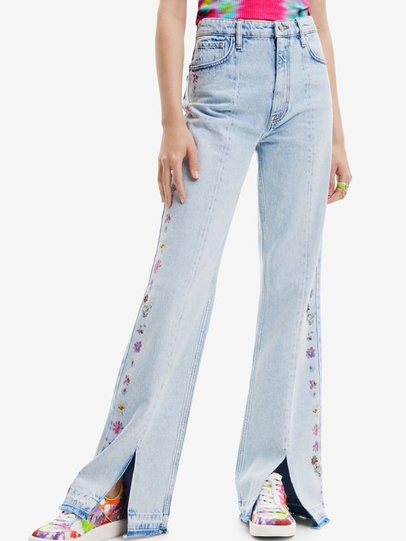 Desigual Jeans a gamba larga Desigual Flores blu chiaro da donna