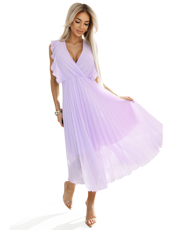 numoco 315-7 EMILY Abito plissettato con volant e scollatura - colore erica